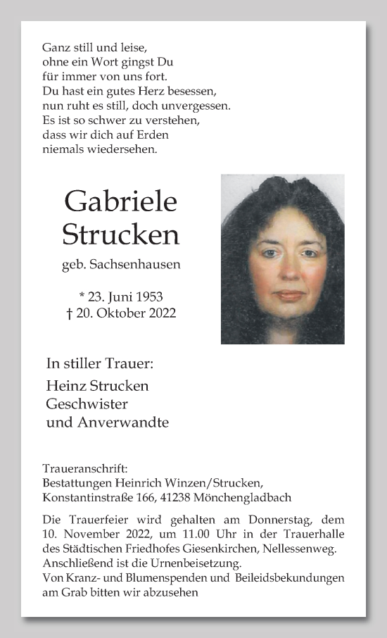 Traueranzeige von Gabriele Strucken von trauer.extra-tipp-moenchengladbach.de