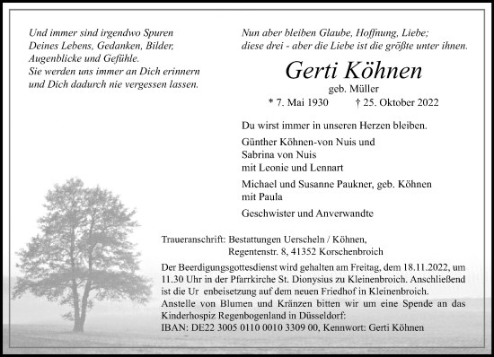 Traueranzeige von Gerti Köhnen von trauer.extra-tipp-moenchengladbach.de
