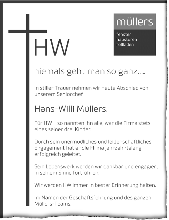 Traueranzeige von Hans-Willi Müllers von trauer.extra-tipp-moenchengladbach.de