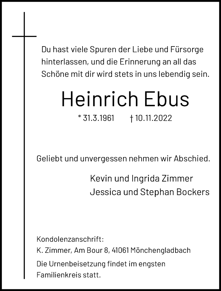  Traueranzeige für Heinrich Ebus vom 20.11.2022 aus trauer.extra-tipp-moenchengladbach.de