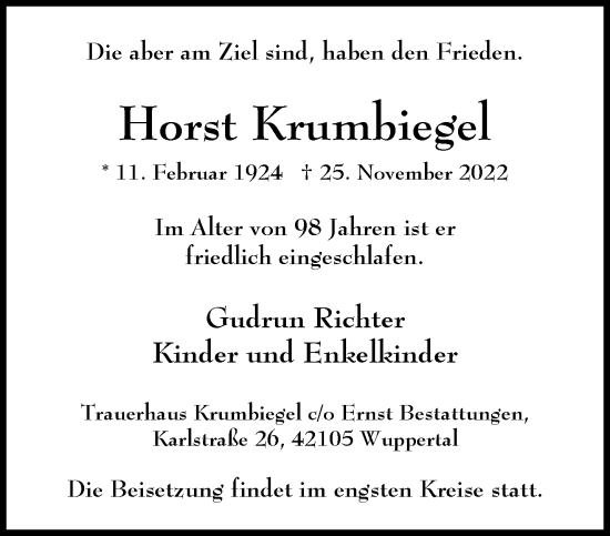 Traueranzeige von Horst Krumbiegel von trauer.wuppertaler-rundschau.de