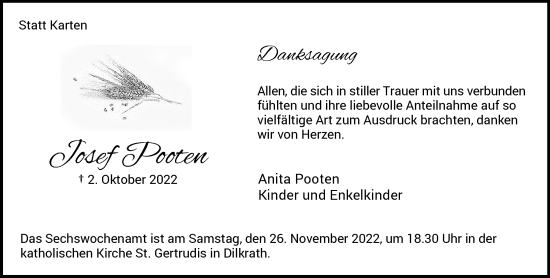 Traueranzeige von Josef Pooten von trauer.extra-tipp-moenchengladbach.de