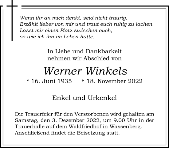 Traueranzeige von Werner Winkels von trauer.extra-tipp-moenchengladbach.de