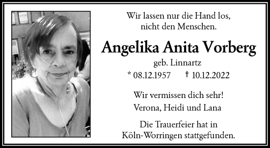 Traueranzeige von Angelika Anita Vorberg von trauer.wuppertaler-rundschau.de