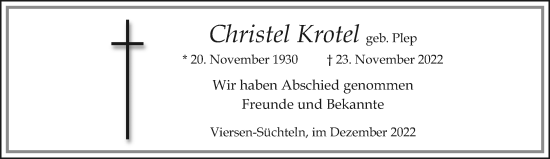 Traueranzeige von Christel Krotel von trauer.extra-tipp-moenchengladbach.de