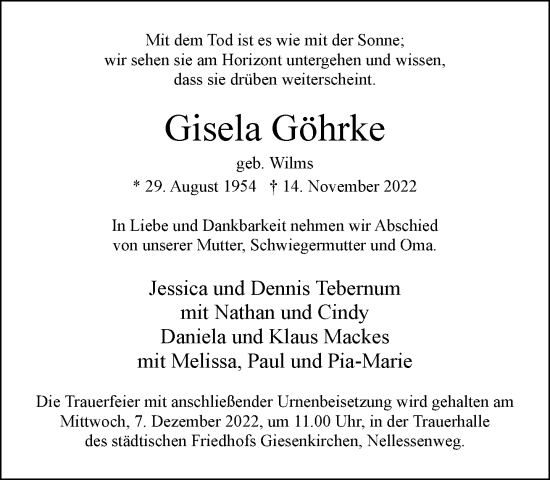 Traueranzeige von Gisela Göhrke von trauer.extra-tipp-moenchengladbach.de