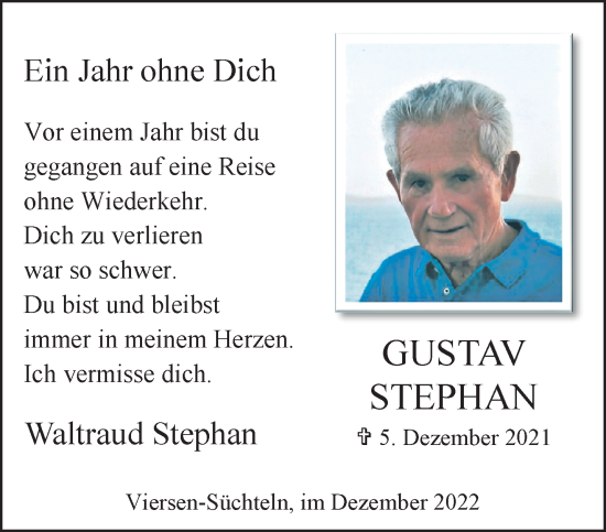 Traueranzeige von Gustav Stephan von trauer.extra-tipp-moenchengladbach.de