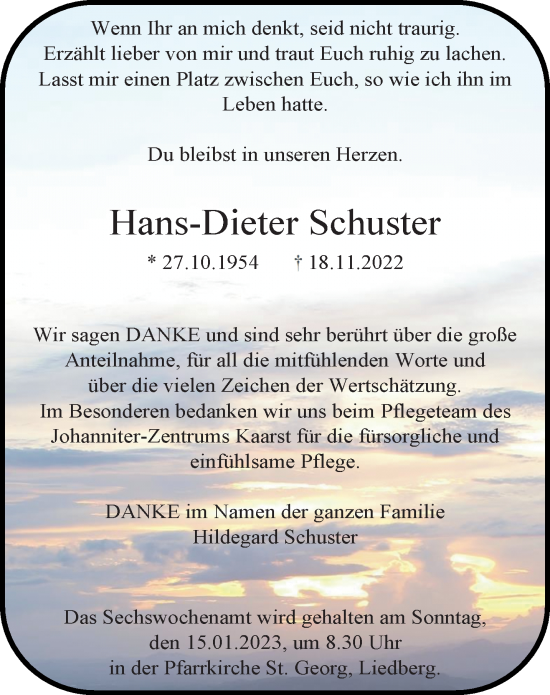 Traueranzeige von Hans-Dieter Schuster von trauer.extra-tipp-moenchengladbach.de