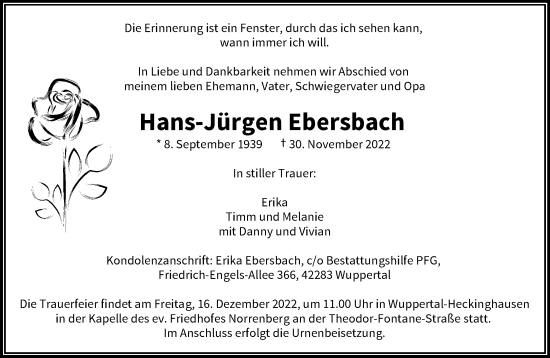 Traueranzeige von Hans-Jürgen Ebersbach von trauer.wuppertaler-rundschau.de