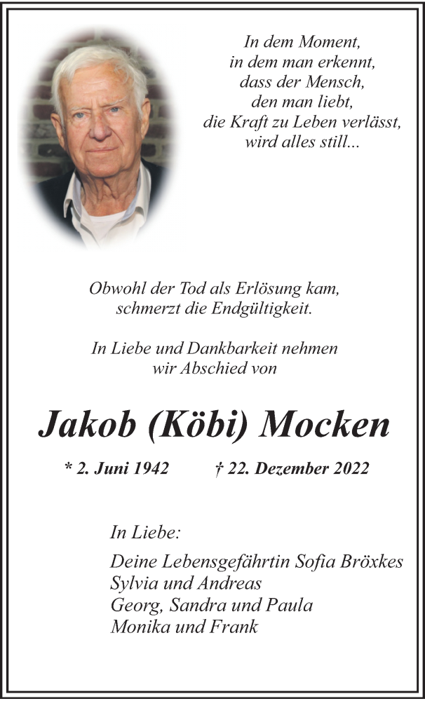  Traueranzeige für Jakob Mocken vom 01.01.2023 aus trauer.extra-tipp-moenchengladbach.de