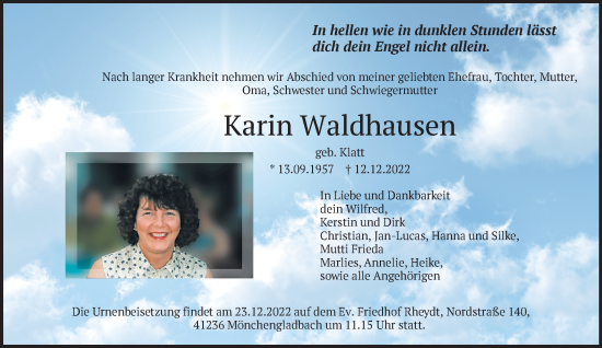 Traueranzeige von Karin Waldhausen von trauer.extra-tipp-moenchengladbach.de