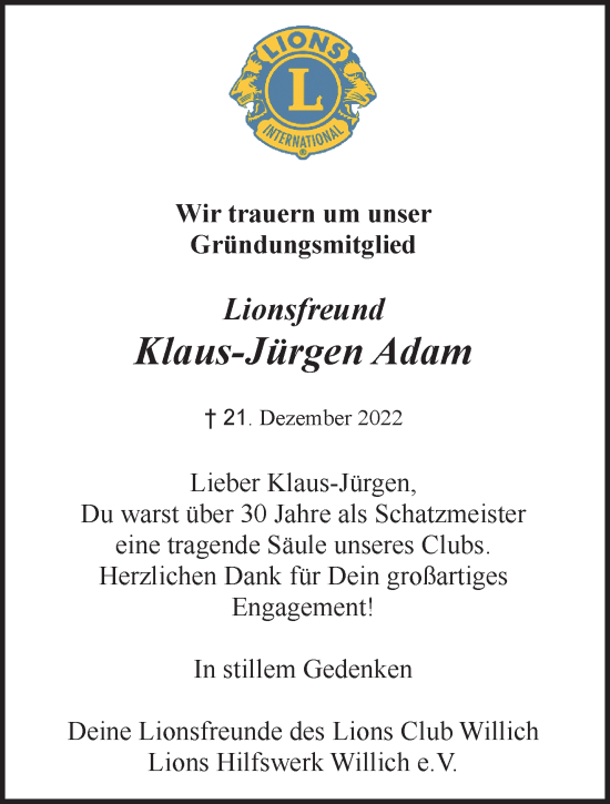 Traueranzeige von Klaus-Jürgen Adam von trauer.extra-tipp-moenchengladbach.de