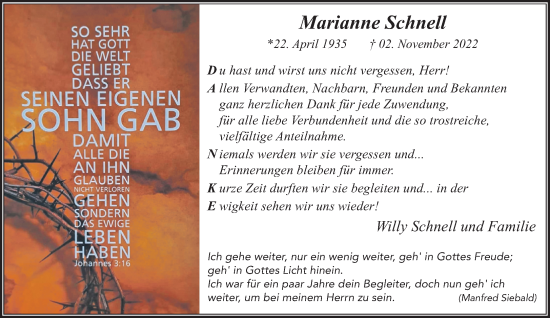 Traueranzeige von Marianne Schnell von trauer.extra-tipp-moenchengladbach.de