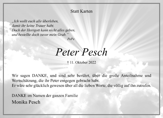 Traueranzeige von Peter Pesch von trauer.extra-tipp-moenchengladbach.de