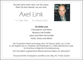 Traueranzeige von Axel Link von trauer.extra-tipp-moenchengladbach.de