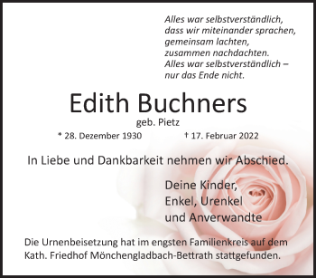 Traueranzeige von Edith Buchners von trauer.extra-tipp-moenchengladbach.de