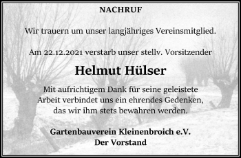 Traueranzeige von Helmut Hülser von trauer.extra-tipp-moenchengladbach.de