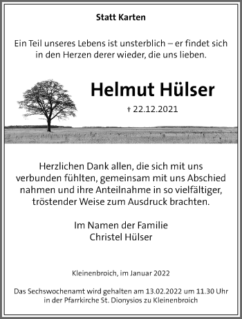 Traueranzeige von Helmut Hülser von trauer.extra-tipp-moenchengladbach.de