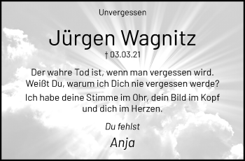 Traueranzeige von Jürgen Wagnitz von trauer.extra-tipp-moenchengladbach.de
