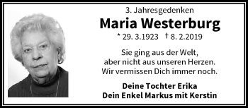 Traueranzeige von Maria Westerburg von trauer.wuppertaler-rundschau.de