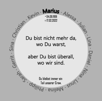 Traueranzeige von Marius  von trauer.mein.krefeld.de