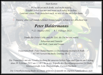 Traueranzeige von Peter Haldermanns von trauer.extra-tipp-moenchengladbach.de