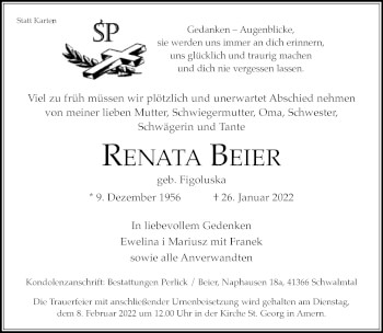 Traueranzeige von Renata Beier von trauer.extra-tipp-moenchengladbach.de