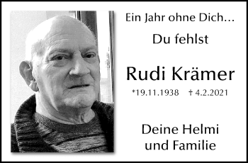 Traueranzeige von Rudi Krämer von trauer.mein.krefeld.de