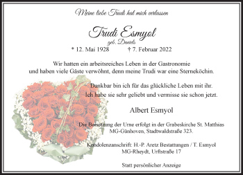 Traueranzeige von Trudi Esmyol von trauer.extra-tipp-moenchengladbach.de