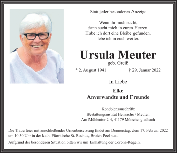 Traueranzeige von Ursula Meuter von trauer.extra-tipp-moenchengladbach.de