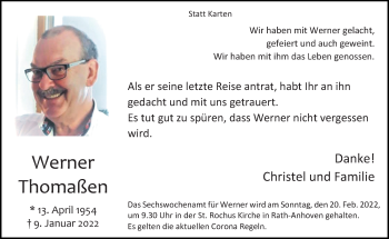 Traueranzeige von Werner Thomaßen von trauer.extra-tipp-moenchengladbach.de