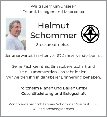 Traueranzeige von Helmut Schommer von trauer.extra-tipp-moenchengladbach.de