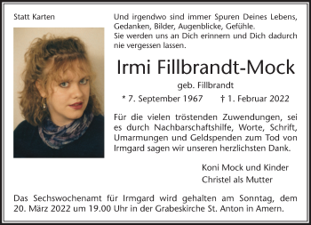 Traueranzeige von Irmi Fillbrandt-Mock von trauer.extra-tipp-moenchengladbach.de