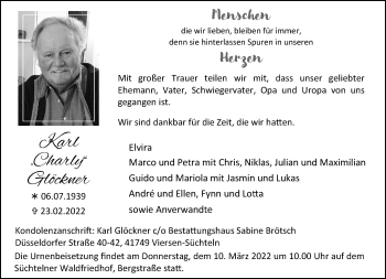 Traueranzeige von Karl Glöckner von trauer.extra-tipp-moenchengladbach.de