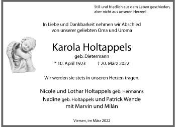 Traueranzeige von Karola Holtappels von trauer.extra-tipp-moenchengladbach.de