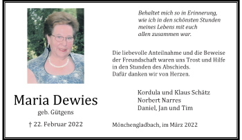 Traueranzeige von Maria Dewies von trauer.extra-tipp-moenchengladbach.de