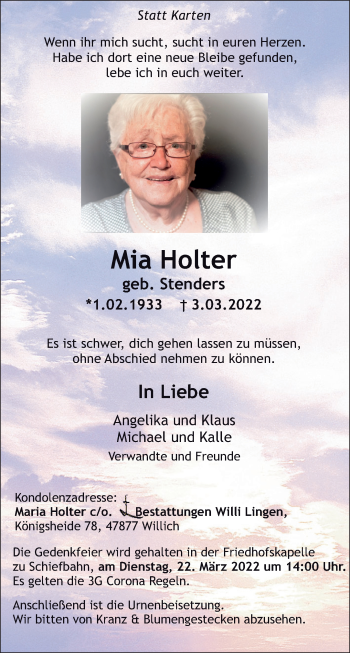 Traueranzeige von Mia Holter von trauer.extra-tipp-moenchengladbach.de