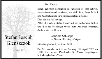 Traueranzeige von Stefan Joseph Glenszczok von trauer.extra-tipp-moenchengladbach.de