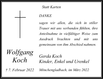 Traueranzeige von Wolfgang Koch von trauer.extra-tipp-moenchengladbach.de