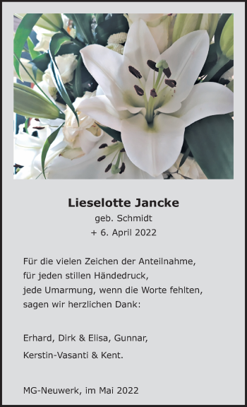 Traueranzeige von Lieselotte Jancke von trauer.extra-tipp-moenchengladbach.de