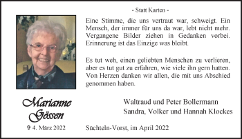 Traueranzeige von Marianne Gössen von trauer.extra-tipp-moenchengladbach.de