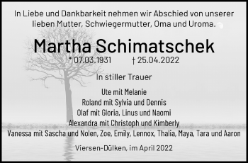 Traueranzeige von Martha Schimatschek von trauer.extra-tipp-moenchengladbach.de
