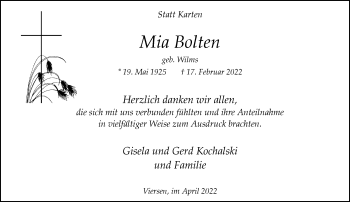 Traueranzeige von Mia Bolten von trauer.extra-tipp-moenchengladbach.de