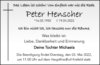 Traueranzeige von Peter Henscher von trauer.mein.krefeld.de