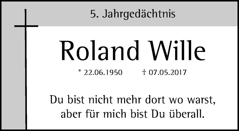  Traueranzeige für Roland Wille vom 08.05.2022 aus trauer.mein.krefeld.de