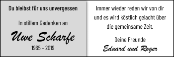 Traueranzeige von Uwe Scharfe von trauer.mein.krefeld.de