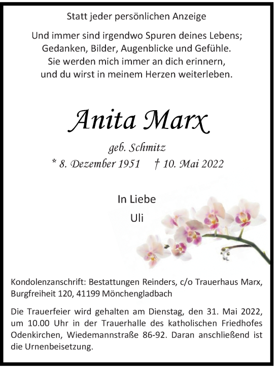 Traueranzeige von Anita Marx von trauer.extra-tipp-moenchengladbach.de