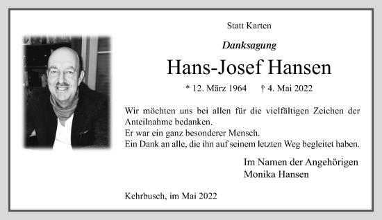 Traueranzeige von Hans-Josef Hansen von trauer.extra-tipp-moenchengladbach.de