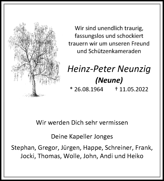 Traueranzeige von Heinz-Peter Neunzig von trauer.extra-tipp-moenchengladbach.de
