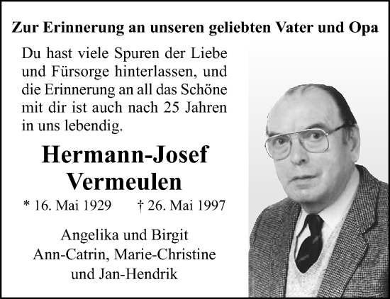 Traueranzeige von Hermann-Josef Vermeulen von trauer.mein.krefeld.de